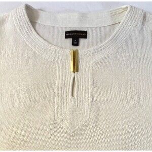 Dana Buchman Metal Accent Sweater Women Size XL Cream Cotton Tunic Side Slits